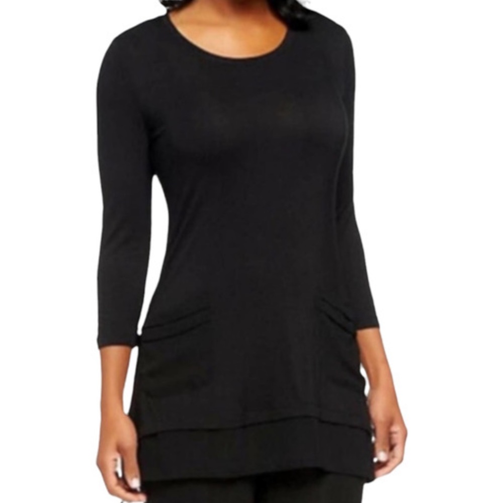 LOGO BY LORI GOLDSTEIN Knit Tunic with Chiffon Pockets and Mesh Detail in Size M